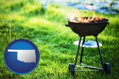 oklahoma map icon and a round barbecue grill