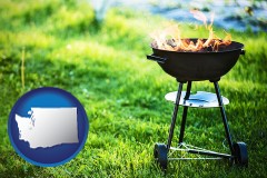 washington map icon and a round barbecue grill