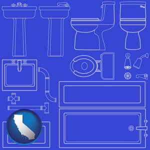 a bathroom fixtures blueprint - with California icon