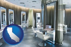 california map icon and a beauty salon