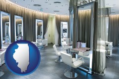 illinois map icon and a beauty salon