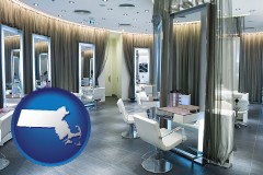 massachusetts map icon and a beauty salon
