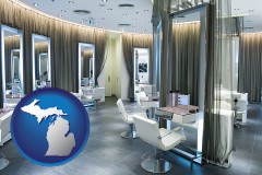 michigan map icon and a beauty salon