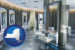 new-york map icon and a beauty salon