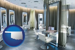 oklahoma map icon and a beauty salon