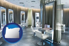 oregon map icon and a beauty salon