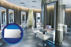 pennsylvania map icon and a beauty salon