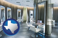 texas map icon and a beauty salon