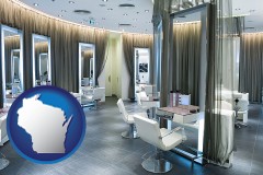 wisconsin map icon and a beauty salon