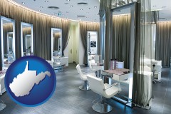 west-virginia map icon and a beauty salon
