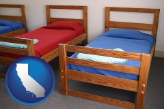 california map icon and summer camp beds