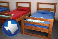 texas map icon and summer camp beds