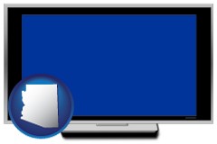 arizona map icon and a big screen television with a blue screen
