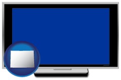 colorado map icon and a big screen television with a blue screen