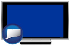 connecticut map icon and a big screen television with a blue screen