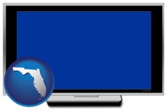 florida map icon and a big screen television with a blue screen