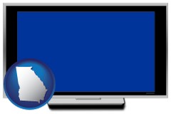 georgia map icon and a big screen television with a blue screen
