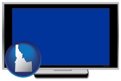 idaho map icon and a big screen television with a blue screen