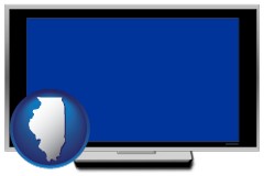 illinois map icon and a big screen television with a blue screen