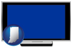 indiana map icon and a big screen television with a blue screen
