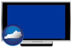 kentucky map icon and a big screen television with a blue screen