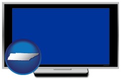 tennessee map icon and a big screen television with a blue screen