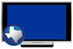texas map icon and a big screen television with a blue screen