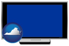 virginia map icon and a big screen television with a blue screen