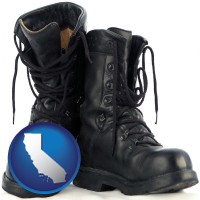 california map icon and black army boots