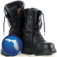 florida map icon and black army boots