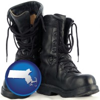 massachusetts map icon and black army boots