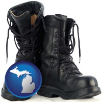 michigan map icon and black army boots