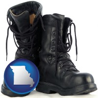 missouri map icon and black army boots