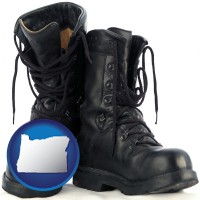 oregon map icon and black army boots