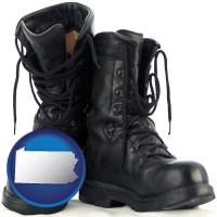 pennsylvania map icon and black army boots