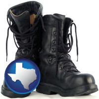 texas map icon and black army boots
