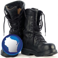 wisconsin map icon and black army boots