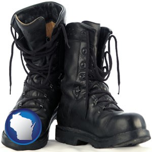 black army boots - with Wisconsin icon