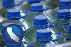 california map icon and bottled water