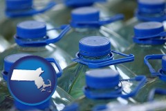 massachusetts map icon and bottled water