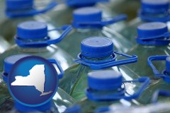 new-york map icon and bottled water
