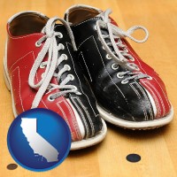 california map icon and bowling shoes
