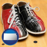 kansas map icon and bowling shoes