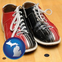 michigan map icon and bowling shoes