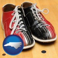 north-carolina map icon and bowling shoes