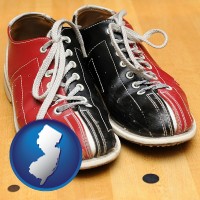 new-jersey map icon and bowling shoes