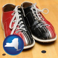 new-york map icon and bowling shoes