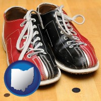 ohio map icon and bowling shoes