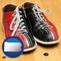 pennsylvania map icon and bowling shoes