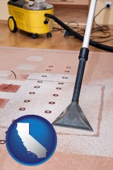california map icon and professional carpet cleaning equipment